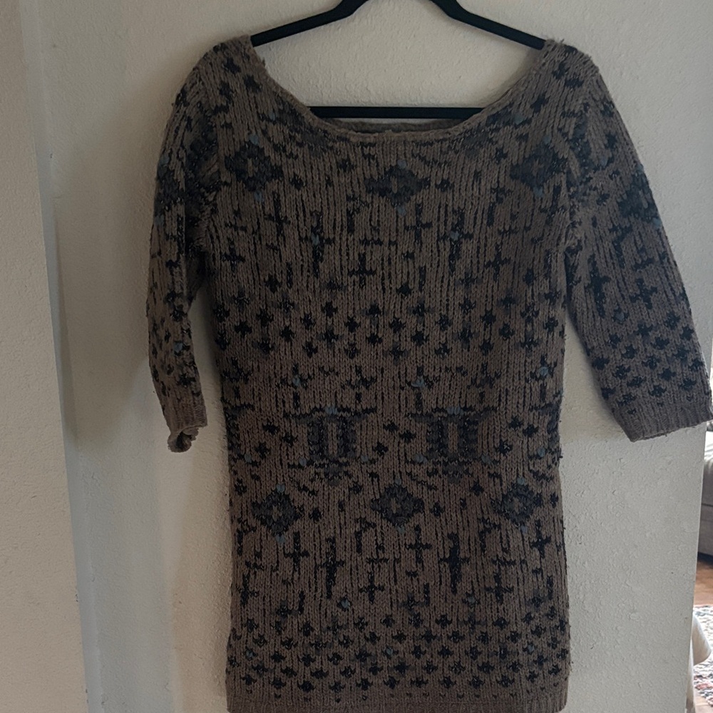 Free People wool blend scoop neck 3/4 sleeve mini sweater dress